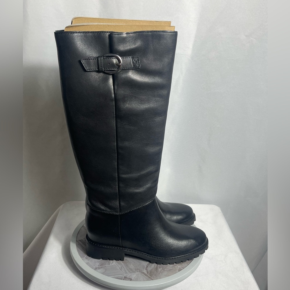 Steve Madden Leary Black Leather Tall Lug Sole Boots Size 9M - Picture 2 of 12